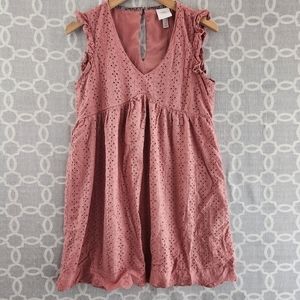 💛 Knox Rose Cotton Cutout V Neck Ruffle Sleeveless Women's Tunic Mini Dress S